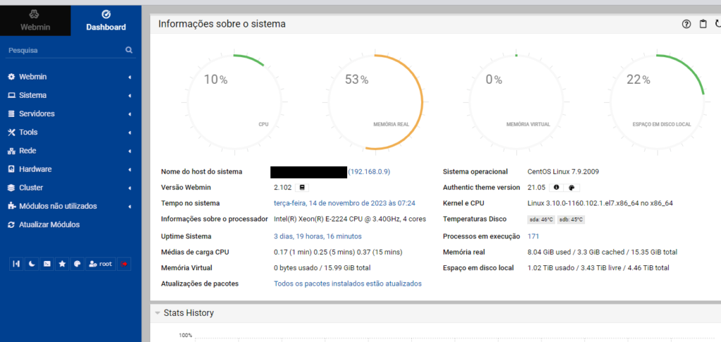 Configuração e instalação de um servidor linux utilizando o painel de administração Webmin